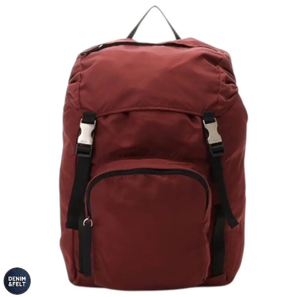 Prada Vela Amaranth Maroon Red Nylon‎ Backpack Drawstring Buckle Travel Bag Tote